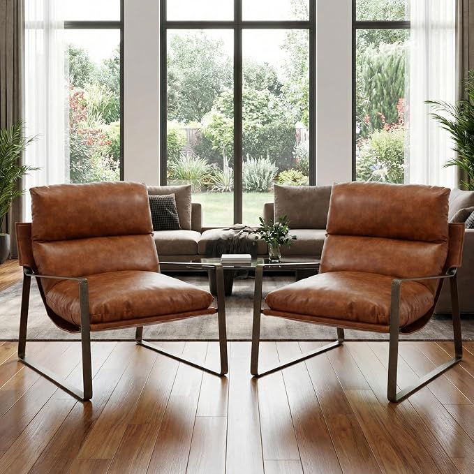 LukeAlon Modern PU Leather Accent Armchairs Set of 2, Upholstered Lounge Chair by LukeAlon