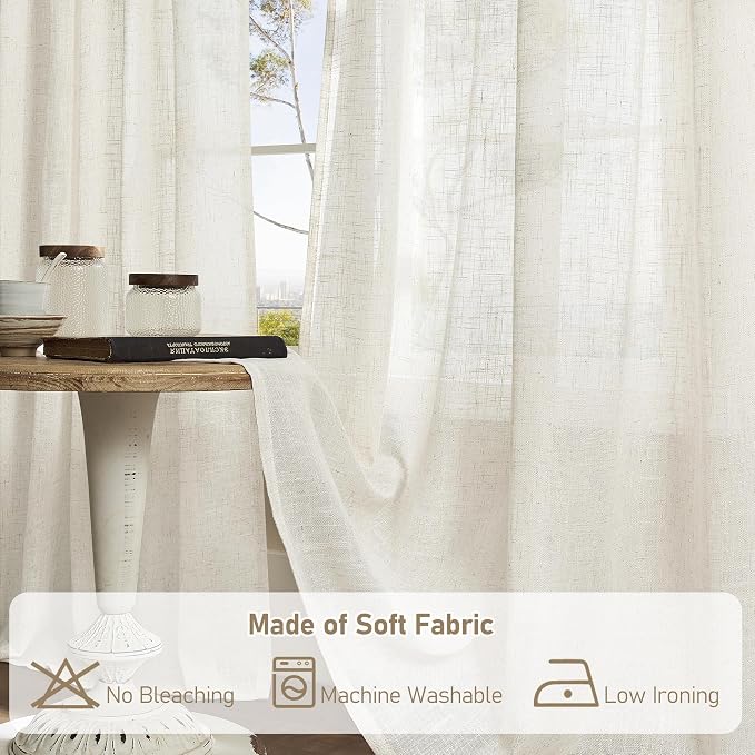 30 Inch Cafe Linen Curtains for Small Window, Cream Ivory Semi Sheer Light - Image 8