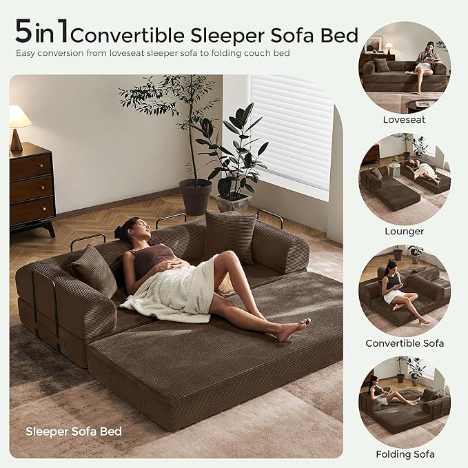 79" Convertible Sofa Bed with Fixed-Shape Frame & Removable Armrests, Modular - Image 6