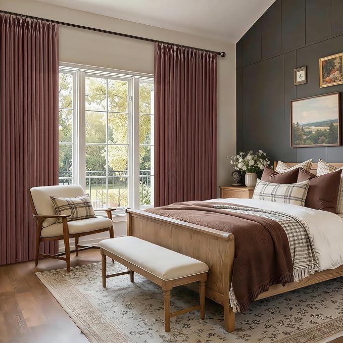 Pinch Pleat Linen Textured Reddish Brown Semi Sheer Curtains 120 Inch Long | - Image 8