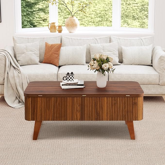 3 in 1 Lift Top Coffee Table, Fluted Convertible Coffee Tables Converts to - Image 8