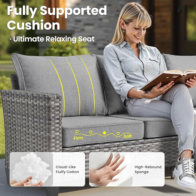 ovios 9 Pieces Patio Furniture Set, Outdoor Wicker Sofa Couch - Image 6