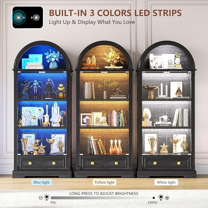 Black Curio Cabinet with Glass Doors, 4-Tier Display Case - Image 4