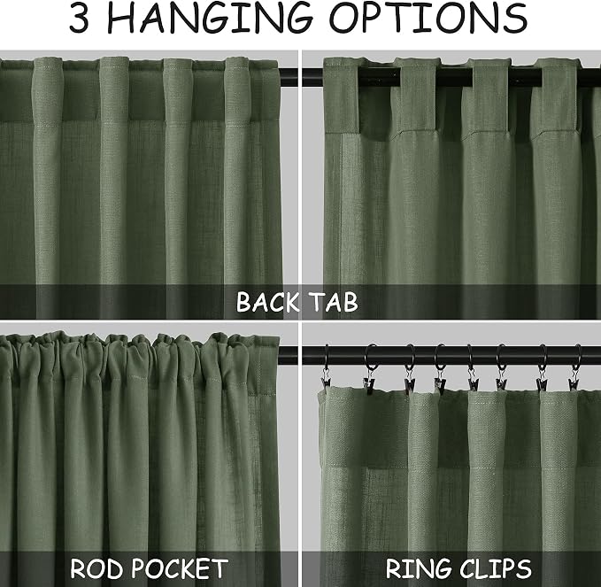 138 Inch Extra Long Curtain for Floor to Ceiling High Window Olive Green Linen - Image 3