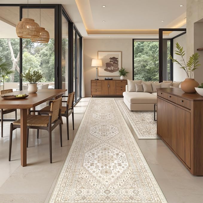Washable Runner Rug 2.5x16, Non-Slip Long Kitchen Rugs, Cream/Beige | Vintage - Image 5