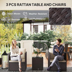 Outsunny 3 Piece Patio Furniture Set, Folding Outdoor Wicker Bistro Set - Image 4