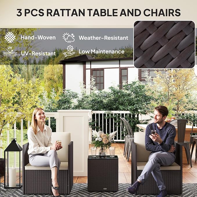 Outsunny 3 Piece Patio Furniture Set, Folding Outdoor Wicker Bistro Set - Image 4