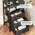 Huuger Night Stand with Charger Station and LED Lights, 3 Drawer Nightstand - Image 7