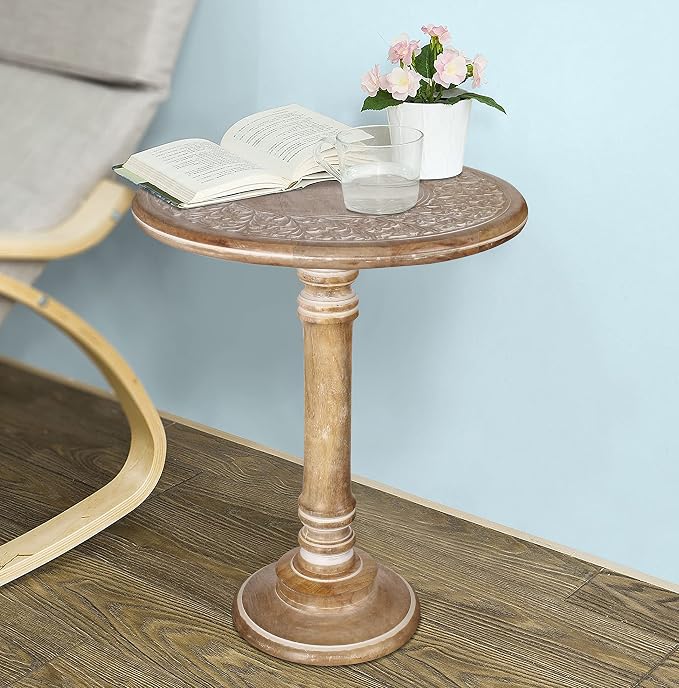 Lightnpro Carved Round End Table by Lightnpro