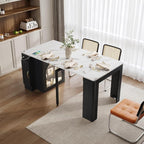 Extendable Dining Table with 3 Removable Middle Leaves, Mobile Rolling Island by SIYSNKSI