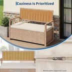 Outdoor Storage Bench with Cushion, Hand-Woven Yellow Wicker Deck Box with - Image 5