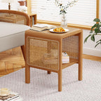 Aklaus Rattan Side Table Small End Table mid Century Living Room Wood Vintage by AKLAUSHomeFurniture