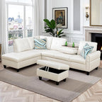 97.5" White L Shaped Couch Set Leather, Modular Sectional Couches - Image 8