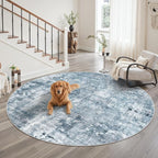 Soalmost Round Rugs 8ft Living Room Circle Area Rug 8x8 Blue/Grey Vintage | - Image 2
