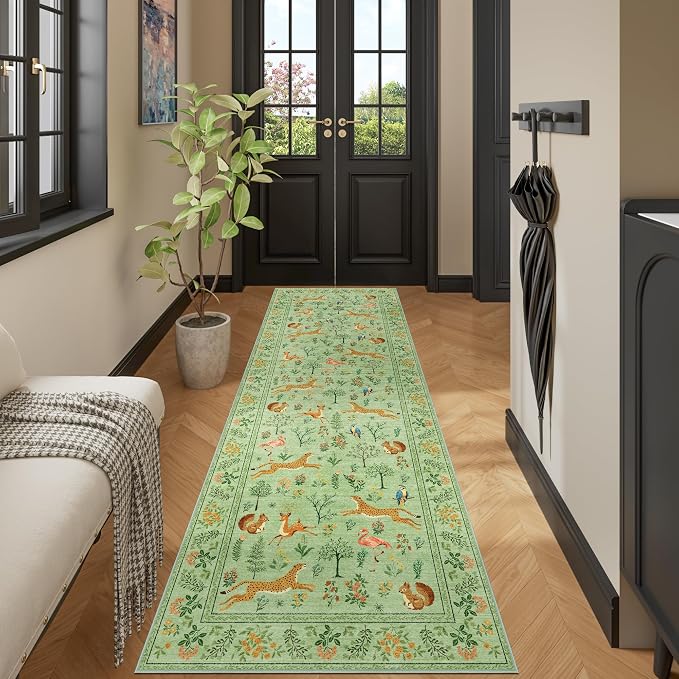 DUKINO 2.6x8 Rug for Hallway, Washable Kitchen Rugs Non Slip, Light Green | Low - Image 7