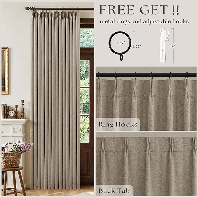 Dark Flax Linen Pinch Pleated 100% Black Out 105 Inch Curtains - Image 4
