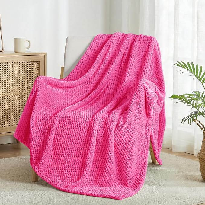 Exclusivo Mezcla Soft Waffle Fleece Bed Blanket Twin XL Size, Hot Pink | - Image 4