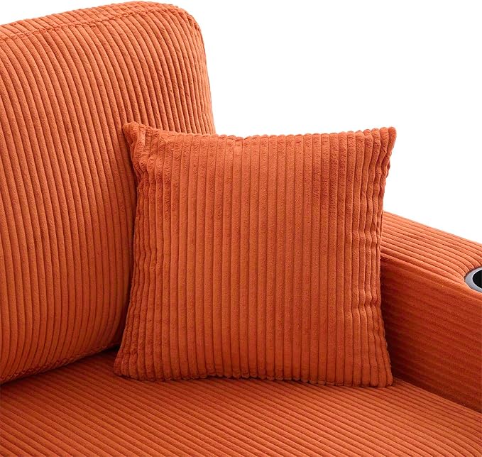 L-Shaped Sectional Sofa with Storage & Movable Ottoman, Corduroy 3 Seater - Image 9