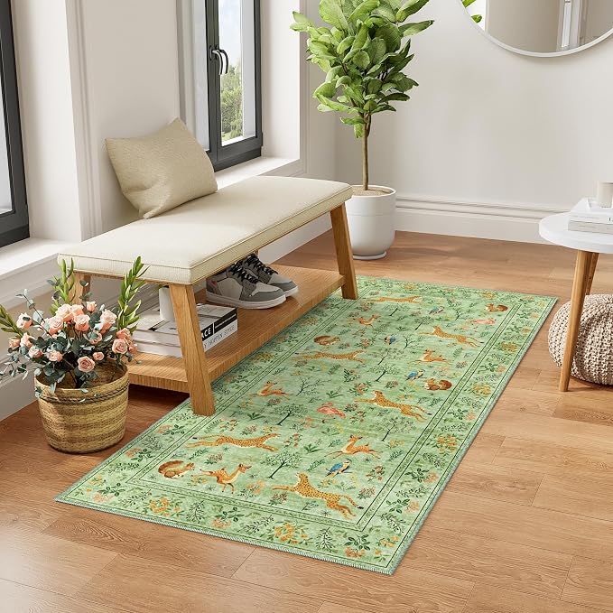 DUKINO 2x4 Rug for Entryway, Animal Washable Rug for Kitchen, Light Green | Non - Image 3