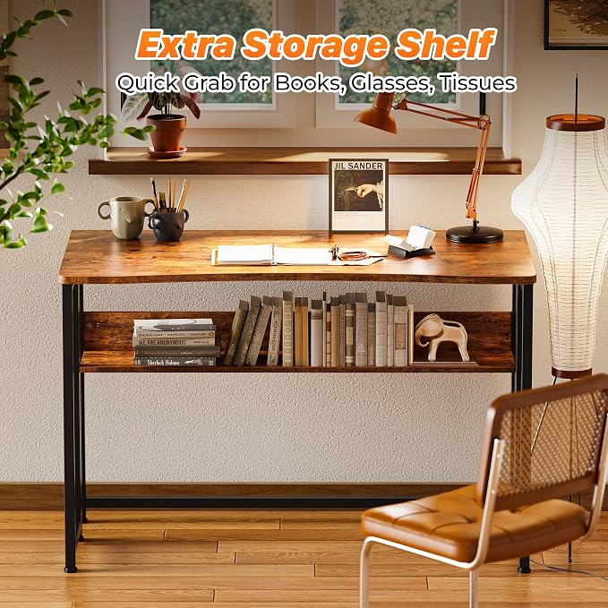 Huuger Folding Desk with Storage Shelf, 39.3 Inch Foldable Computer Table - Image 6