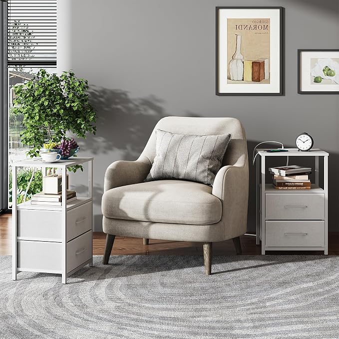 TUTOTAK End Table with Charging Station, Side Table with 2 USB Ports and Outlets - Image 2