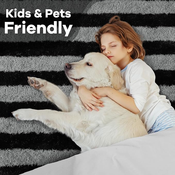 6x9 Large Black and Grey Fluffy Area Rug Non-Slip - Image 6