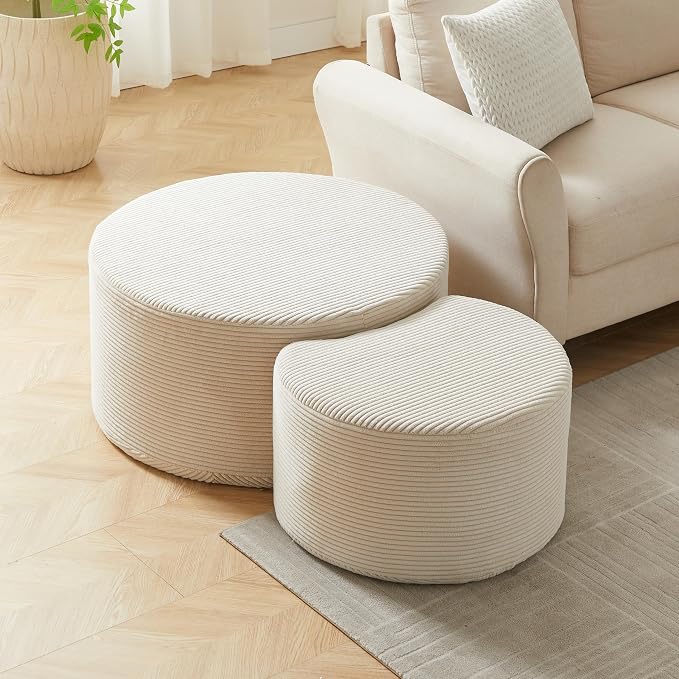 49.7'' Foam Round Nesting Coffee Table Set of 2, Modern Upholstered Side End - Image 6