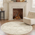Soalmost 5x5 Beige Round Rug 6ft Circle Living Room Area Rugs Non-Slip | by Soalmost