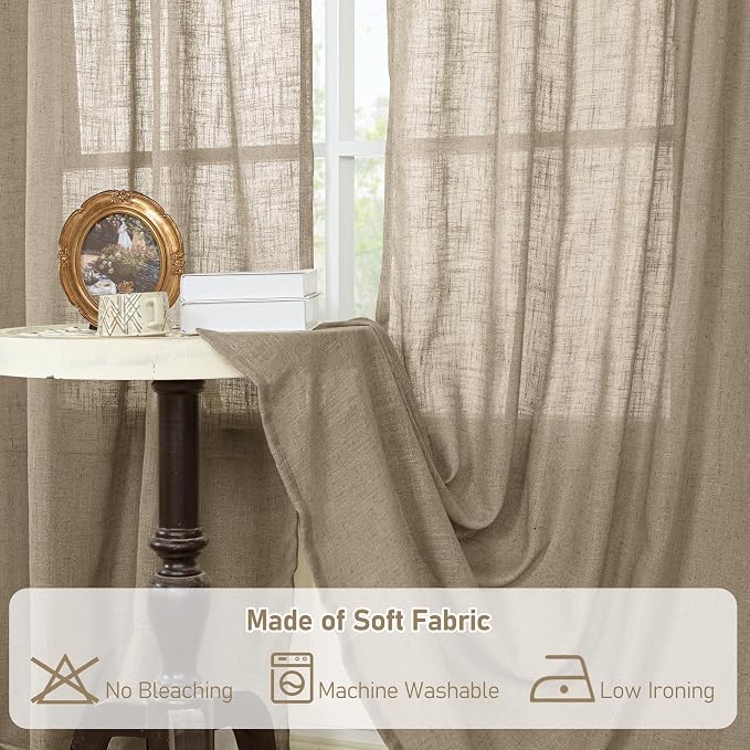 Taupe Linen Curtains 45 Inch Length 2 Panels - Image 8