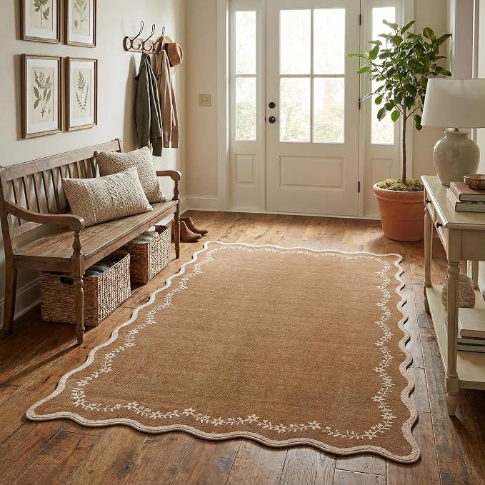 GarveeHome 3x5 Scalloped Washable Area Rug Non Slip Bedroom Entryway Rug | Soft - Image 2