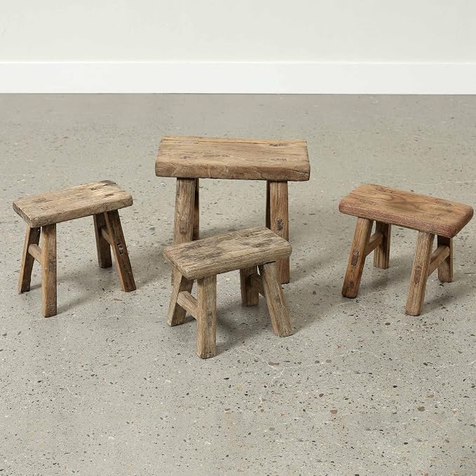 Artissance 11" W Rectangular Natural Wood Vintage Mini Stool - Image 11