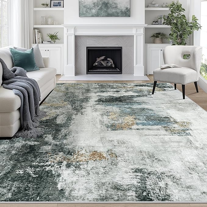8x10 Area Rugs for Living Room Washable Bedroom Dining Room Black Gold | Modern by Aelenmu