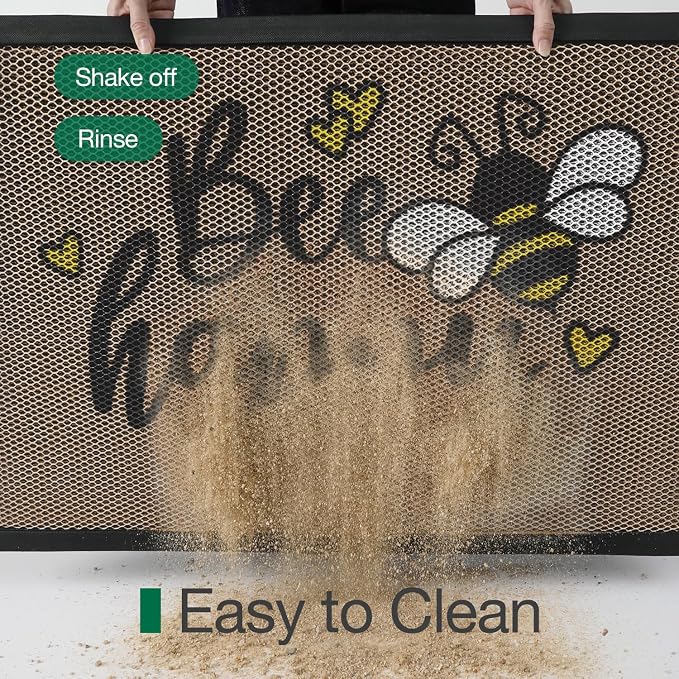 LUMI Outside Welcome Door Mat 24x36, Non-Slip Durable Rubber Easy Clean | Bee - Image 4