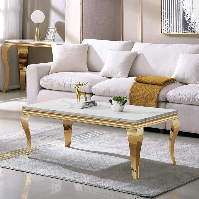 Henf 47" Modern White Faux Marble Center Table by Henf