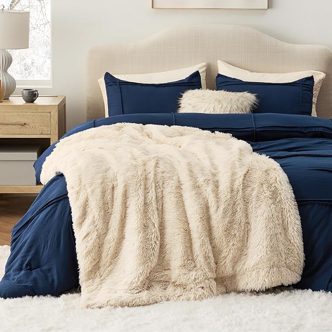 Bedsure GentleSoft Fuzzy Sherpa Faux Fur Blanket Beige Cozy Gifts - Image 6