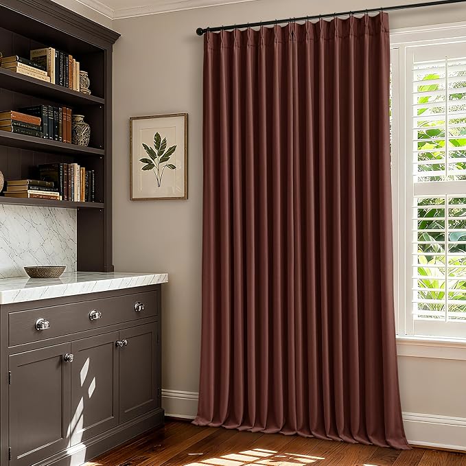 Chestnut Brown Linen Blackout Pleated 90 Inch Curtains - Image 7