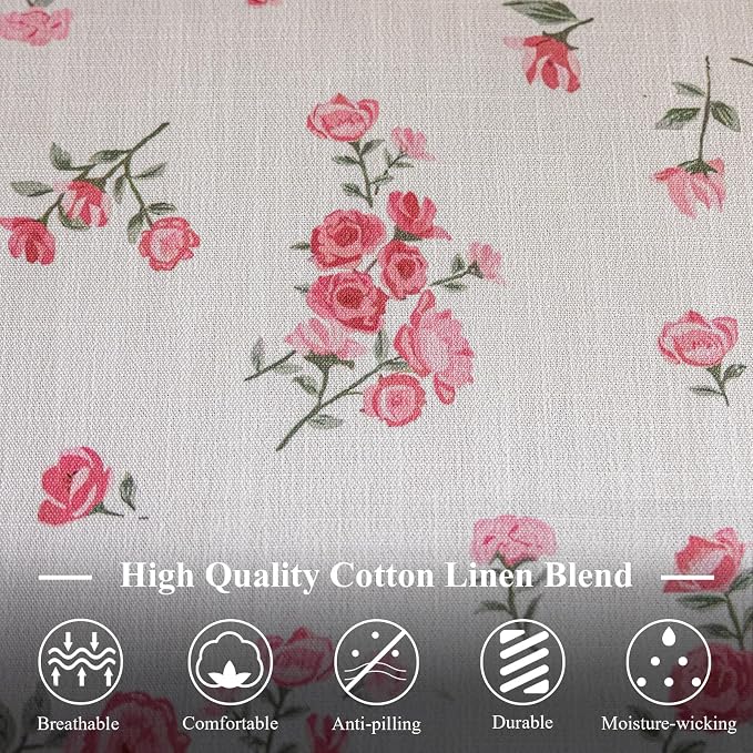 VClife White and Pink Print Table Cloth, Linen Texture Tablecloth - Image 6