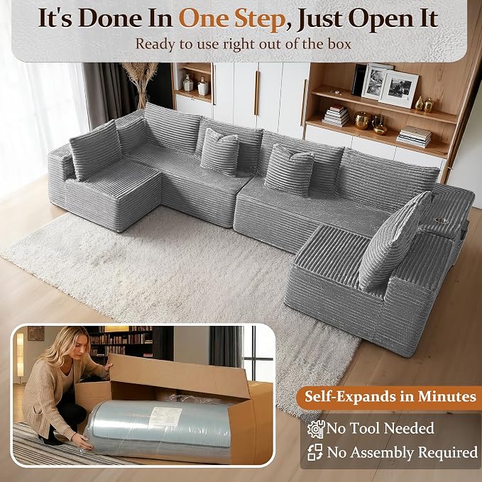 138" Cloud Sectional Couch, Comfort U Shaped Sofa - Image 3