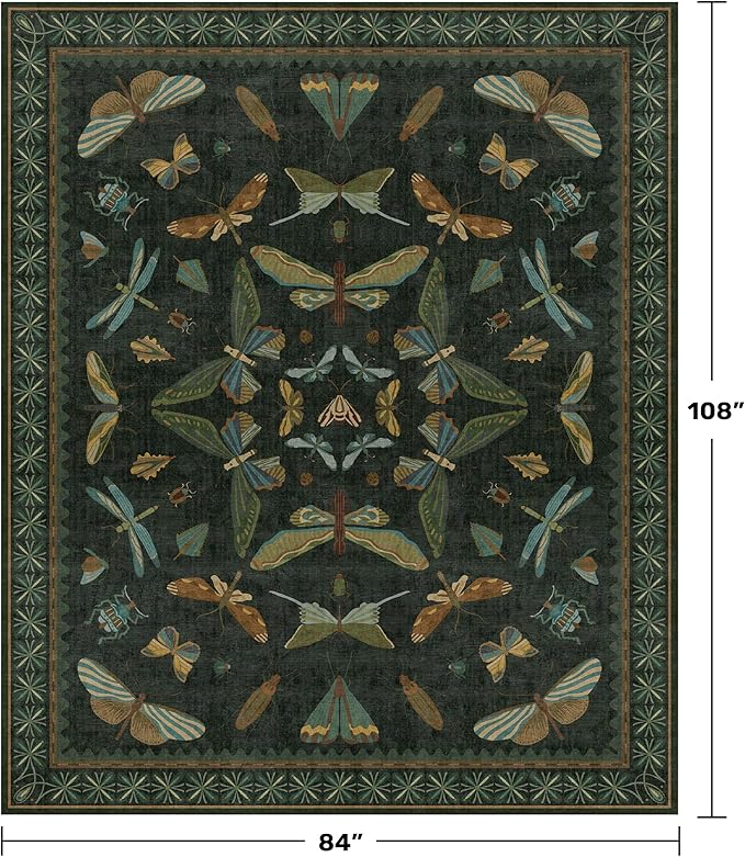 7x9 Insect Dark Green Rugs for Living Room, Boho & Forest Design Area Rug for - Image 2