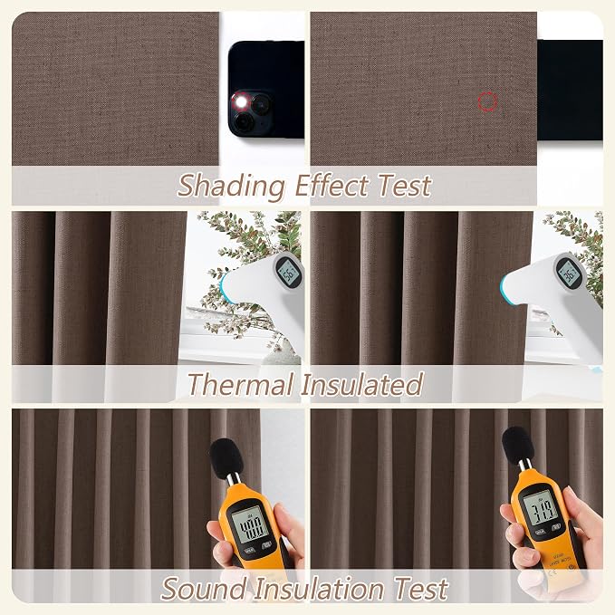 Mocha Mousse 100% Blackout Linen Curtains 96 Inch Length 2 Panels Set - Image 5