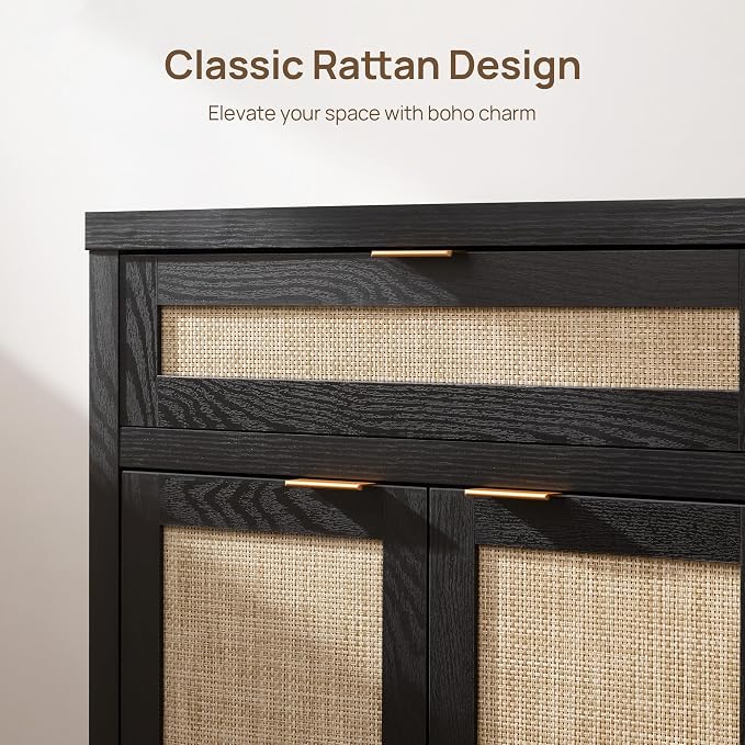 SICOTAS Sideboard Buffet Storage Cabinet Set of 3, Rattan Credenza Buffet Table - Image 4