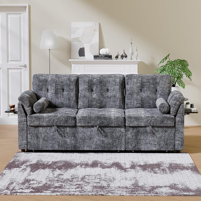 Convertible Sleeper Sofa Bed, 63 Inch Chenille Pull Out Couch - Image 8