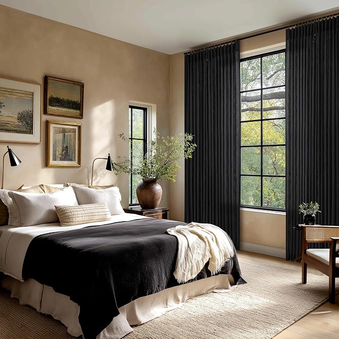 Black Pinch Pleat Linen Blend Semi Sheer Curtains - Image 7