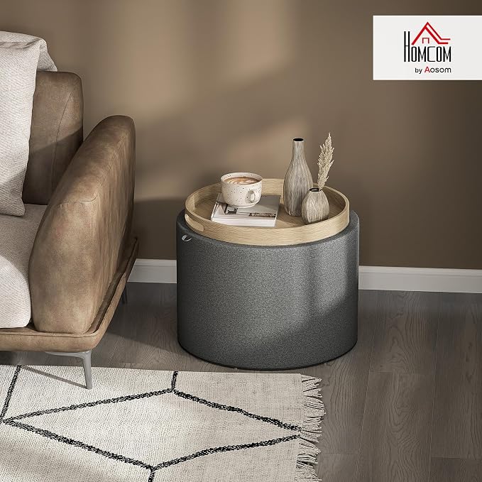 HOMCOM Round Storage Ottoman - Image 2