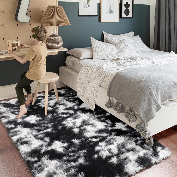 Amdrebio Black White Grey Cool Area Rug 4x6 - Image 3