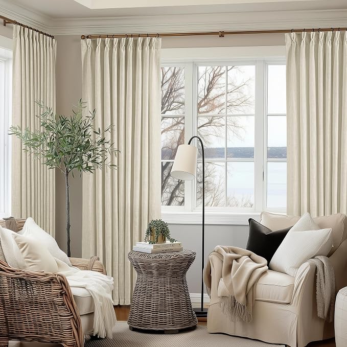 60 Inch Width 92 Inches Long Linen Pinch Pleated Curtains 1 Panel | Light - Image 8