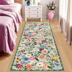 PLHXFR 2.6x8 Washable Runner Rug：Floral Indoor Kitchen Soft Carpet Green | - Image 2