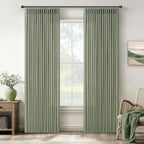 Thick Linen Pinch Pleat Sage Green Light Filtering Curtains 102 Inches Long | by Twodrapes