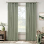120 Inch Pinch Pleated Light Filtering Linen Curtains Sage Green 2 Panels | by Twodrapes
