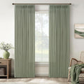 Pleated Memory Shaped Sage Green Linen Semi Sheer Curtains 50 by 80 Inch | by Twodrapes